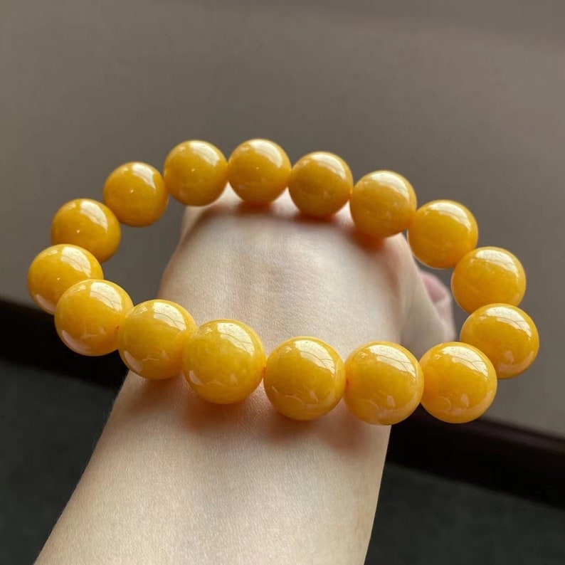 Honey Yellow Jade Beaded Bracelet Yellow Jade Bracelet Yellow Jadeite