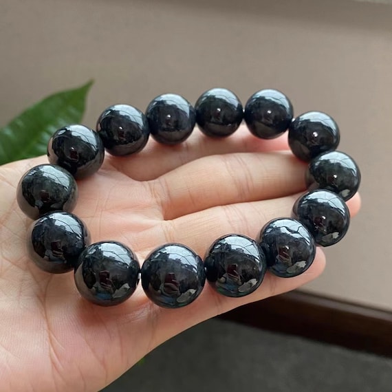 Black Jade Bead Bracelet Natural Jadeite Beaded Bracelet With