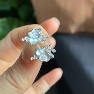 Jade Butterfly Studs | Icy White Jade Earrings | 18K White Gold Studs | Natural Diamond Earrings | Certified Jade Studs