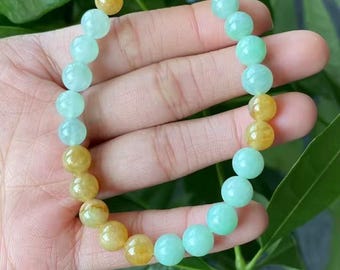 Pulseira de contas de jade verde e amarela | Jadeíta natural tipo A