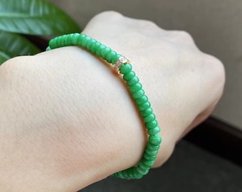 Apple green jade bracelet natural jadeite rondelle bead bracelet with certificate