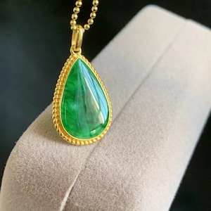 Jade Teardrop Pendant | Jadeite Pendant | Natural Jadeite | Jade Necklace | Green Jade Pendant | 18k Yellow Gold | Certified Jade