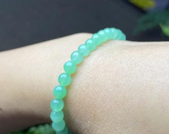Rare Apple Green Jade Bead Bracelet - Natural Icy Light Green Jadeite Beaded Bracelet - Grade A