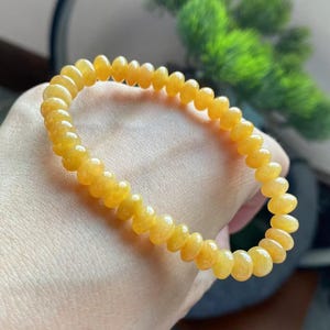 Gelbe Jade Rondelle Armband - Honig Jade Perlenarmband - Natürliche Klasse A Jade - Typ A Jadeit