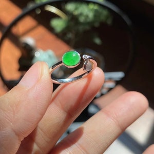 18K Solid Gold Imperial Green and White Jade Adjustable Ring - Elegant Nature Inspired Gemstone Jewelry