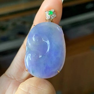 Lavender Jade Pendant | Purple Jadeite Pendant | 18K Yellow Gold | Natural Diamonds | Grade A Jadeite Jade | Gold Pendant | Certified