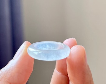 Icy White Jadeite Ring, Natural Type A Jade Band, US Size 5.5