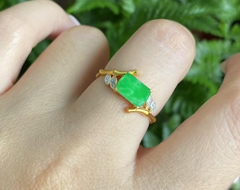 美しい翡翠ダイヤモンドリング、18Kゴールド翡翠結婚指輪、グレードA