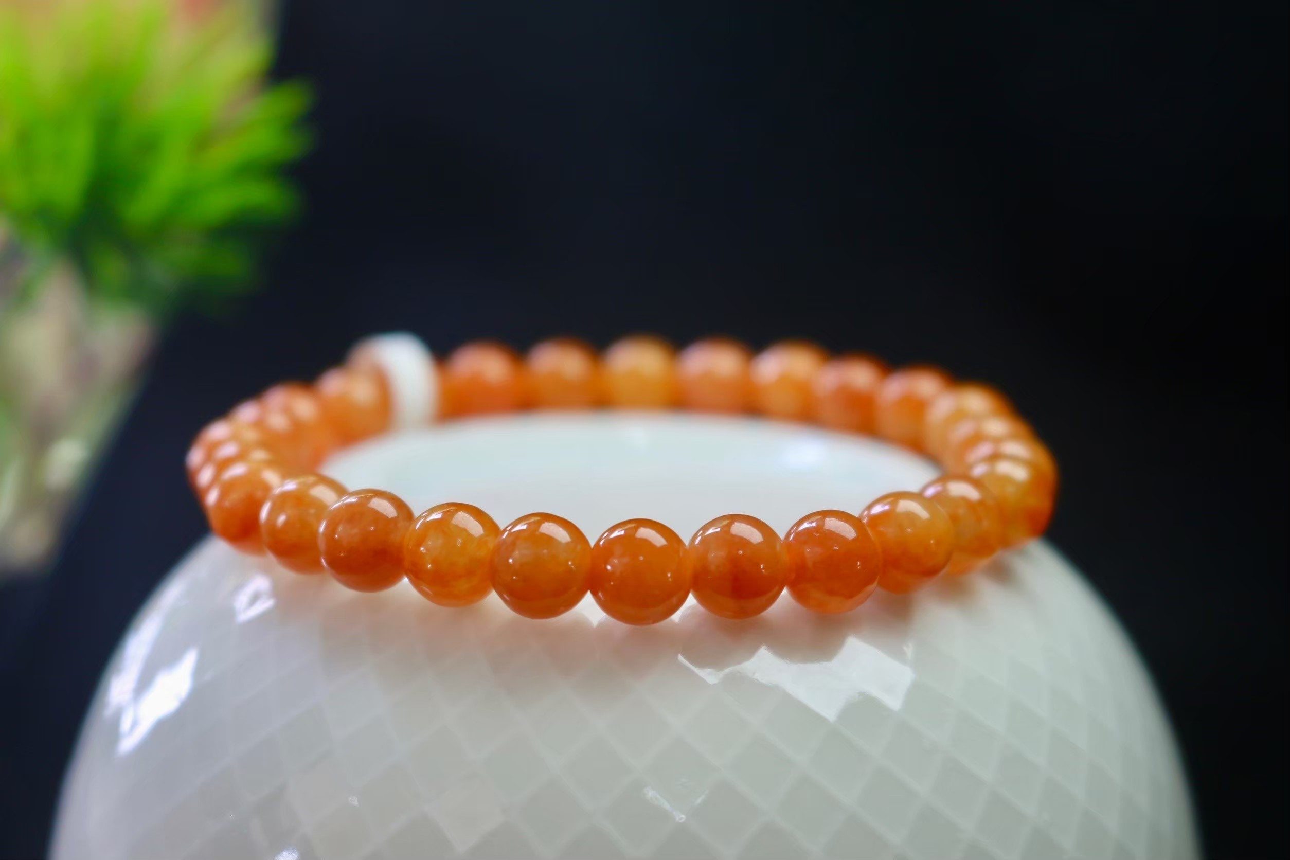 Orange Jade Beaded Bracelet - Honey Jade Bracelet - Natural Type A