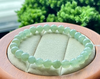 Pale Apple Green Jadeite Bead Bracelet - Natural Green Jade Beaded Bracelet - Type A Jade - Grade A Jadeite - Gemstone Bracelet