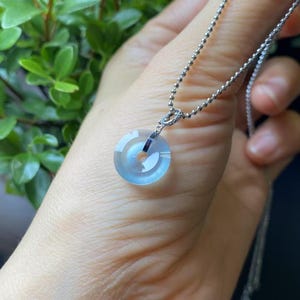 Soft Icy Blue Jade Charm | Natural Jadeite Pendant | Type A Jade Necklace | Grade A Jadeite | 18K Solid White Gold