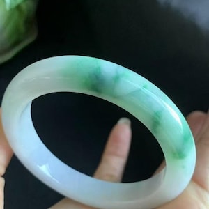 56.8mm Green Jade Bangle | White Jade Bracelet | Jade Ring | Natural Type A Jade Band | Grade A Certified Jadeite | Gemstone Bangle