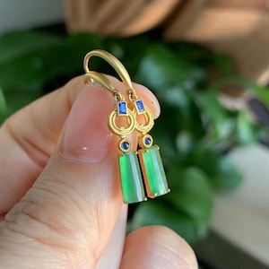 Jade Earrings | Green Jade Earrings | Green Jadeite | 18K Yellow Gold Earrings | Natural Jade | Grade A Jadeite Earrings | Certified Jade