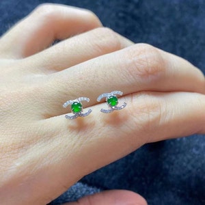 Jade earrings / natural type-A jadeite / Green jade / jadeite stud earrings with certificate