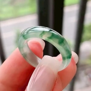 Icy Rare Jade Ring | Moss in Snow Jade Band | Translucent Ice Jadeite Ring | Natural Type A Jade | Grade A Untreated Jadeite