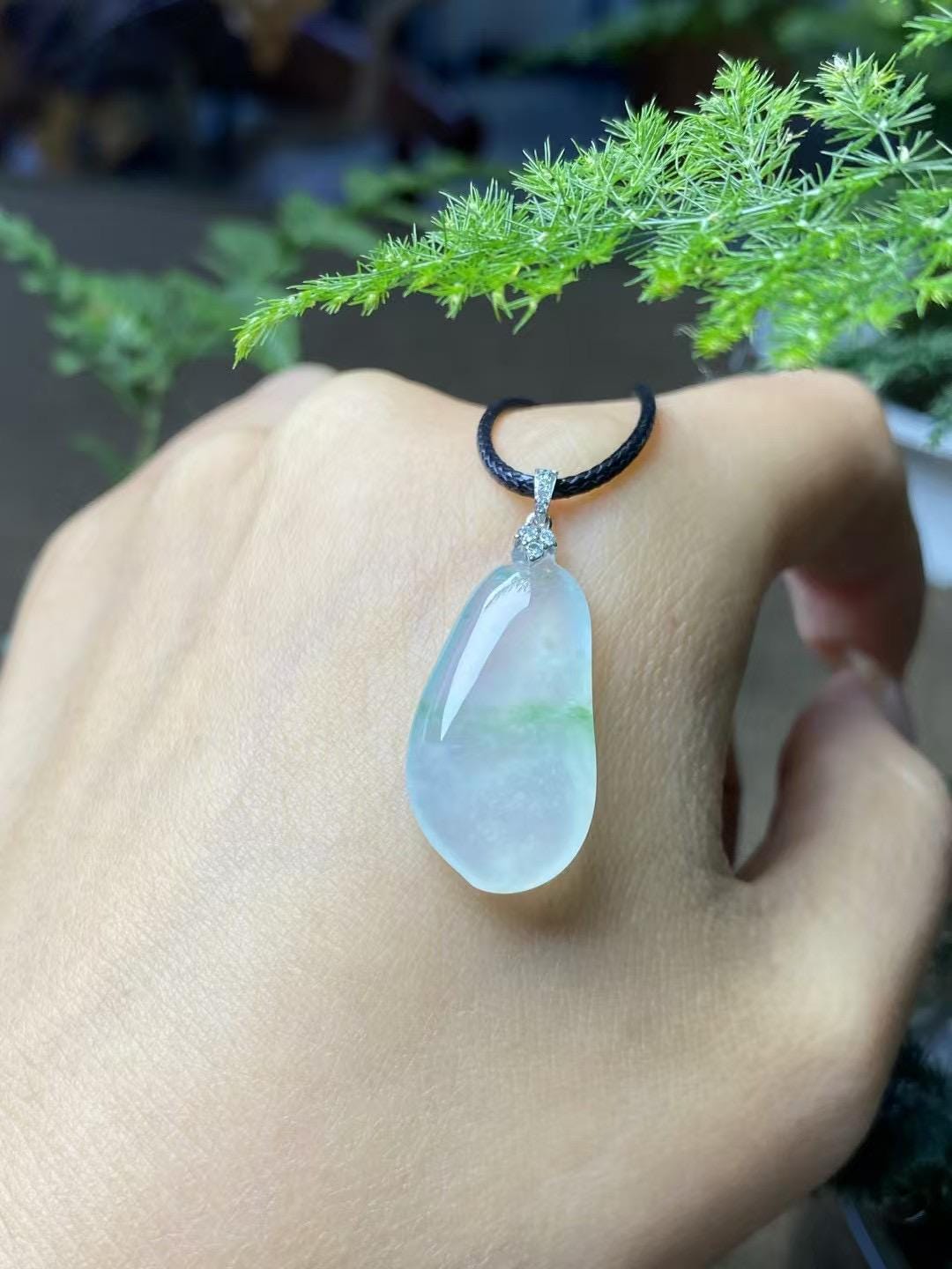 Icy White Jade Melon Pendant - 18K Gold & Diamond Charm - Etsy