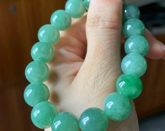 Apple Green Jadeite Beaded Bracelet, Certified Natural Gemstone (12mm)