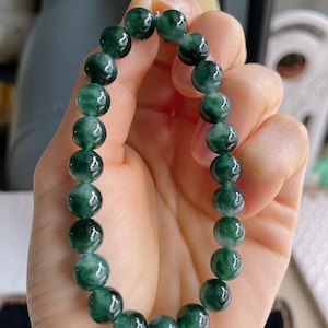 Rare Icy Green and White Jade Bracelet | Jade Beaded Bracelet | Type A Jade | Grade A Certified Jadeite