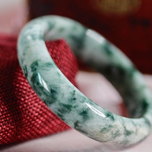 57mm Certified jade bangle natural type a JLB005 moss in snow green white jadeite bangle bracelet