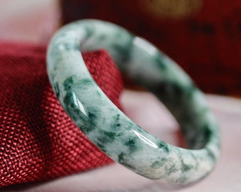 52 mm 認定タイプ A 100%天然グリーン/ホワイトスクエアジェダイト翡翠