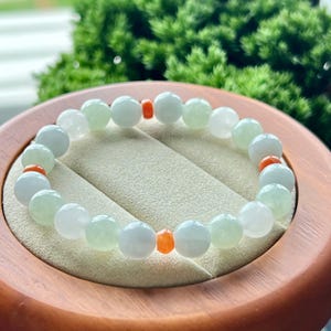 Grün Weiß Jade Armband - Natürliche Jadeit Jade Perlen Armband - Gelbe Jade - Typ A Jadeit Perlen Armband - Edelstein Armband