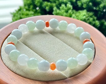 Pulseira de contas de jadeíta natural - Jade verde, branca e amarela (8,7 mm)