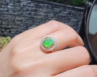 希少な翡翠リング 天然グリーンジェダイト 18K ゴールド 天然