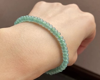 Green Jade Bracelet | Natural Jadeite | Jadeite Bead Bracelet | Rondelle Jade Bracelet | Rare Jade | Translucent Jadeite | Certified Jade