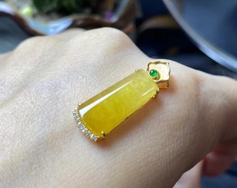 Pendentif en jade miel, breloque en jadéite jaune naturelle, or 18 carats, diamants naturels, jade vert impérial certifié