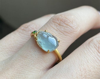 Jade ring 18K solid gold Beautiful natural blue jadeite in 18K solid gold setting.
