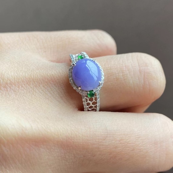 ラベンダー ジェイド リング | 天然ジェダイト バンド | 18K ホワイト 