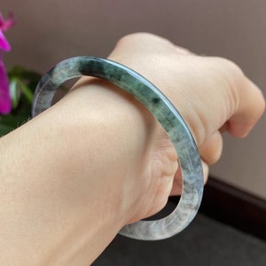 55mm Icy green jade bracelet white jade bangle natural black tricolor jadeite bracelet grade a jade certified