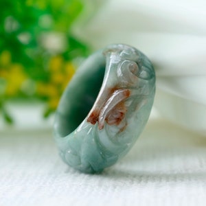 Jade ring Size 11.5 natural type A green with yellow jadeite band by the jade lab