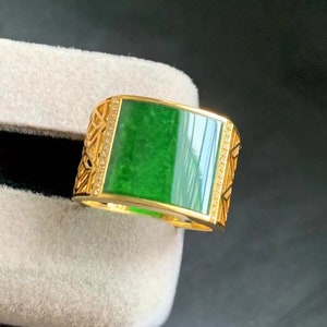 Jade Ring | 18K Real Gold | Natural Jadeite band | Gold Saddle Ring | Carved Gold Band | Green Jadeite | Grade A Certified Jade