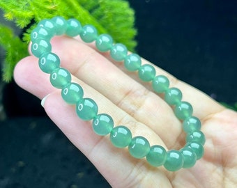 Ljusgrönt Jadeitpärlarmband, Naturlig Typ A Jade (6,6 mm)