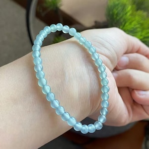 Pulseira de jade verde azulado claro gelado - Pulseira de contas de jadeíta - Jade natural grau A com certificado