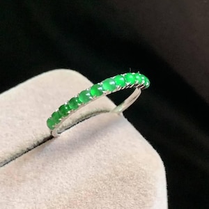 Minimal Jade Ring - Imperial Jadeite Statement Ring - 18K Solid White Gold