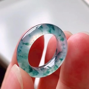 Rare Icy Jade Ring | Moss in Snow Jade Band | Highly Translucent Ice Jadeite Ring | Natural Type A Jade | Grade A Untreated Jadeite