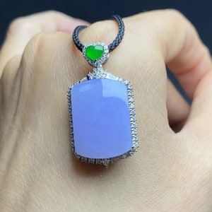 Vibrant lavender jade pendant natural purple jadeite 18K solid gold with natural diamonds setting certified