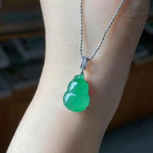 Rare Icy Jade Gourd Charm | Light Imperial Green Jadeite Calabash Pendant | Natural Type A Jade | Grade A Certified Jadeite