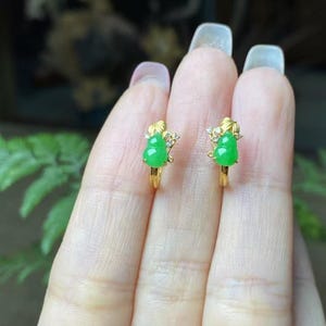 Jade Earrings - Apple Green Jadeite Studs - Natural Jade Earrings - Type A Jade - Grade A Jadeite - 18K Solid Yellow Gold Studs