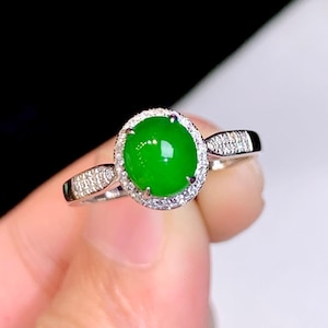 Luxury Type A Jadeite Ring - Solid 18K White Gold with Natural Diamonds - Exquisite Green Gemstone Statement Jewelry