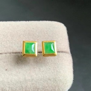 Pregos de Jade Verde Maçã | Brincos de Jadeíta Verde | Pregos de Jade Facetados | Pregos de ouro amarelo 18K | Brincos de Ouro | Jade grau A | Certificado