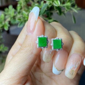 Jade earrings | natural jadeite earrings | green jade | apple green jadeite | 18k gold studs | diamond studs | luxury earrings
