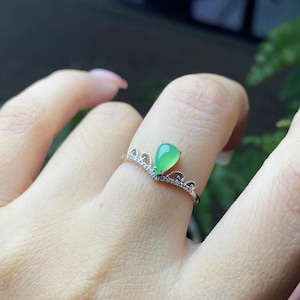 Imperial Green Jade Ring - 18K White Gold