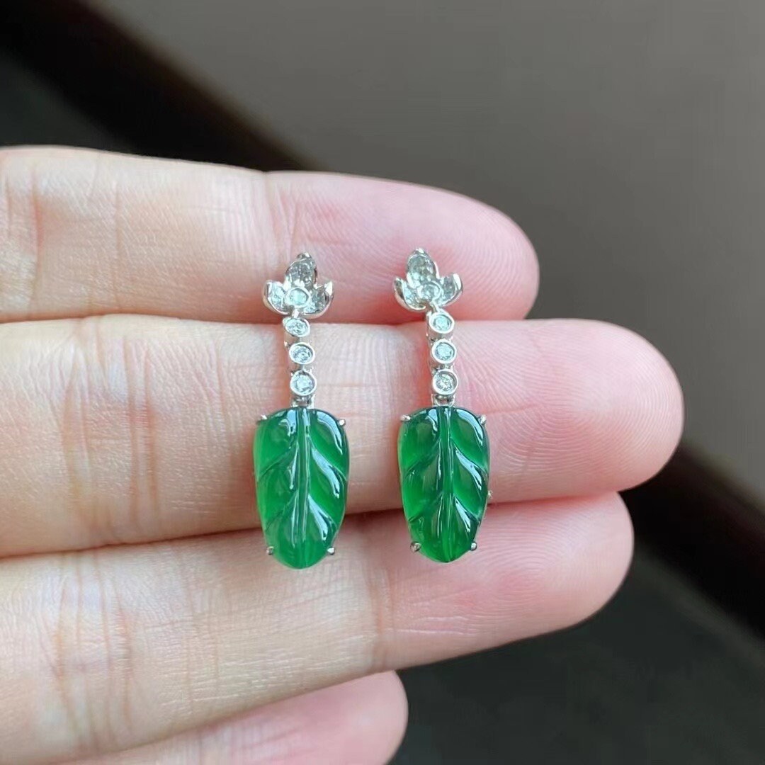 Jade Leaf Earrings Jade Christmas Earrings Green Christmas Etsy UK