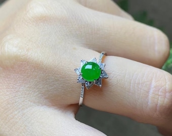 2.25 ct tw カボション グリーン ジェイド & ダイヤモンド