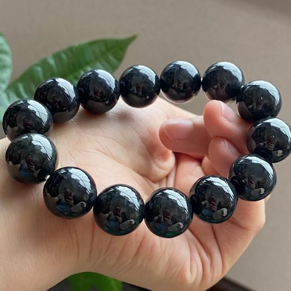 ラウンド用品・アクセサリー GEMMOVE BLACK JADE BRACELET Black Jade Bead Bracelet Natural Jadeite Beaded Bracelet With