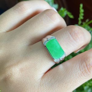Natural Jadeite Ring with Diamonds in White Gold | Statement Ring | Type A Jade | Fine Gemstone Jewelry