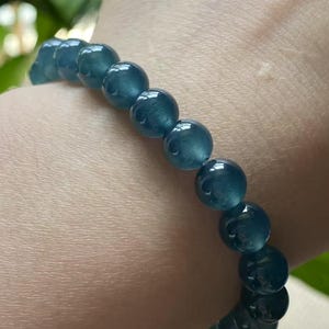 Pulseira de contas de jade azul-gelo | Pulseira de contas de jadeíta natural tipo A | Pedra preciosa de cura | Jade grau A altamente translúcido